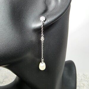 White Rhodium Plated Swarovski Crystal Accented & 7mm Freshwater Pearl Drops